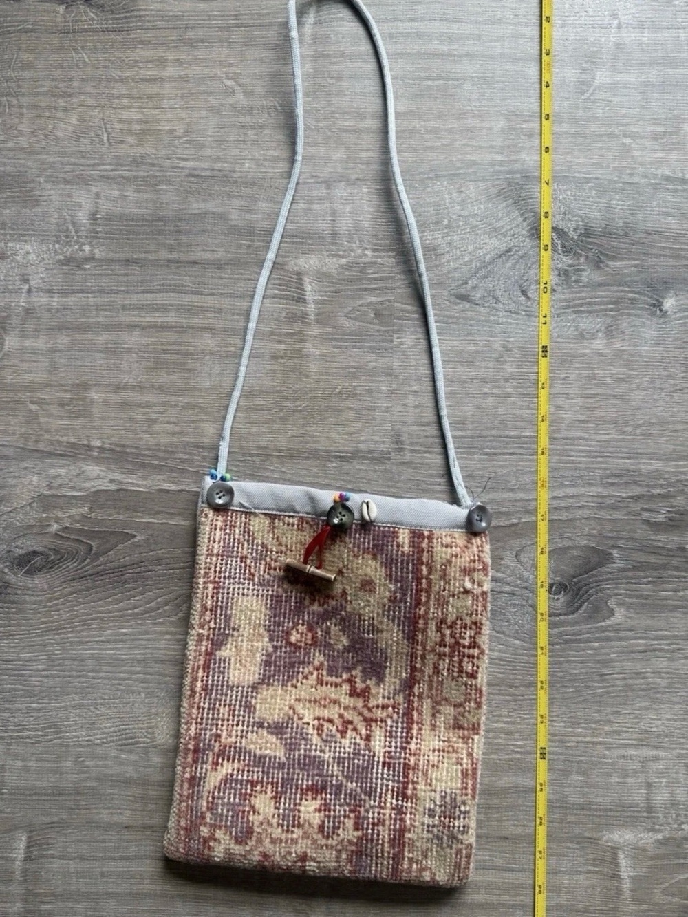 Boho Handwoven Tapestry Crossbody Bag in Muted Red and Cream Button Closure NWOT - Picture 8 of 9